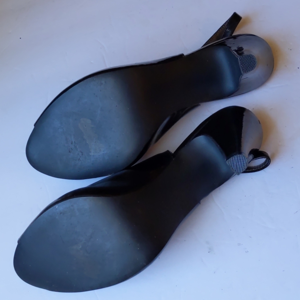 Steve Madden Black Patent Peep-Toe Slingback Heels - Picture 6 of 7